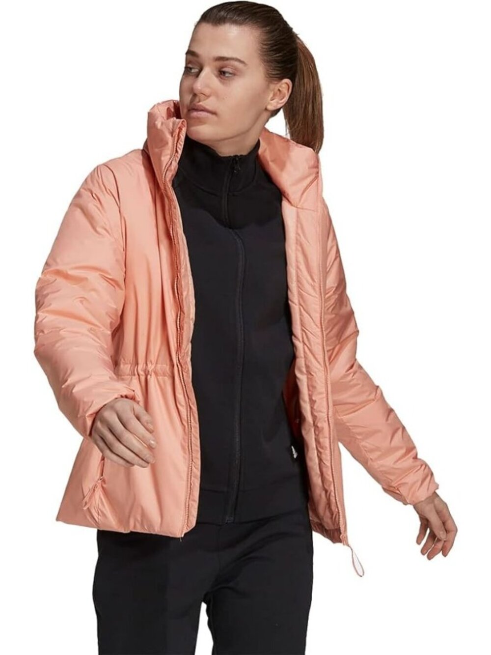 adidas Women's Basic 3-Stripes Insulated Winter Jacket Peach Athletic Size L